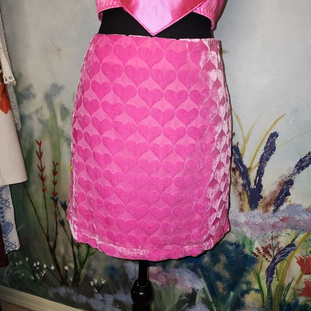 Cupcakes And Cashmere Pink Heart Pattern Mini Skirt